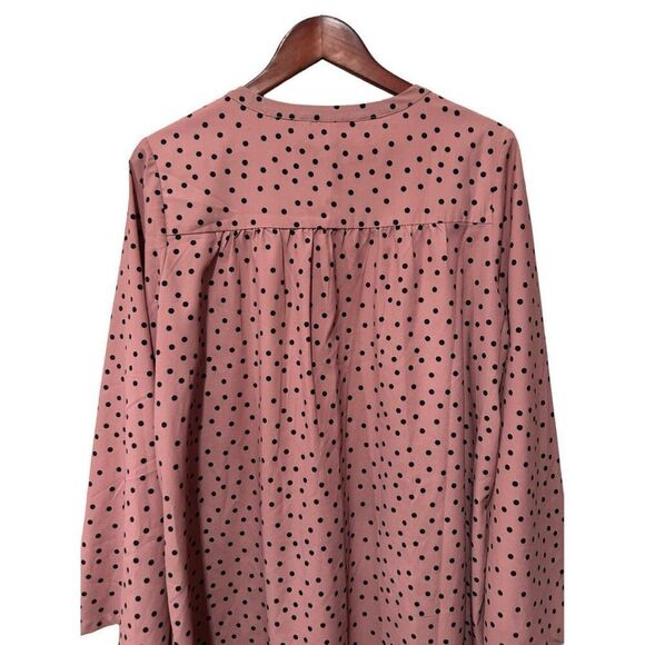 Wayward Fancies Eshakti  Pink Blush V-Neck Pleated Polks Dot Blouse 1XL - Picture 7 of 11